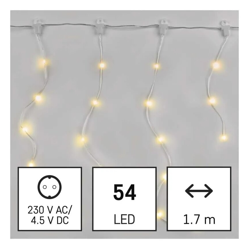 Udendørs LED julelyskæde 54xLED/8 funktioner 6,7x0,7m IP44 varm hvid