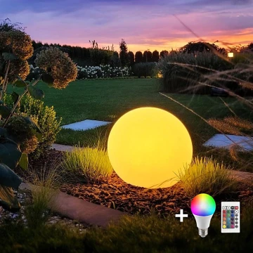 Udendørs LED  lampe m. RGB-farver dæmpbar GLOBO 1xE27/8,5W/230V diameter 40 cm IP44 + fjernbetjening