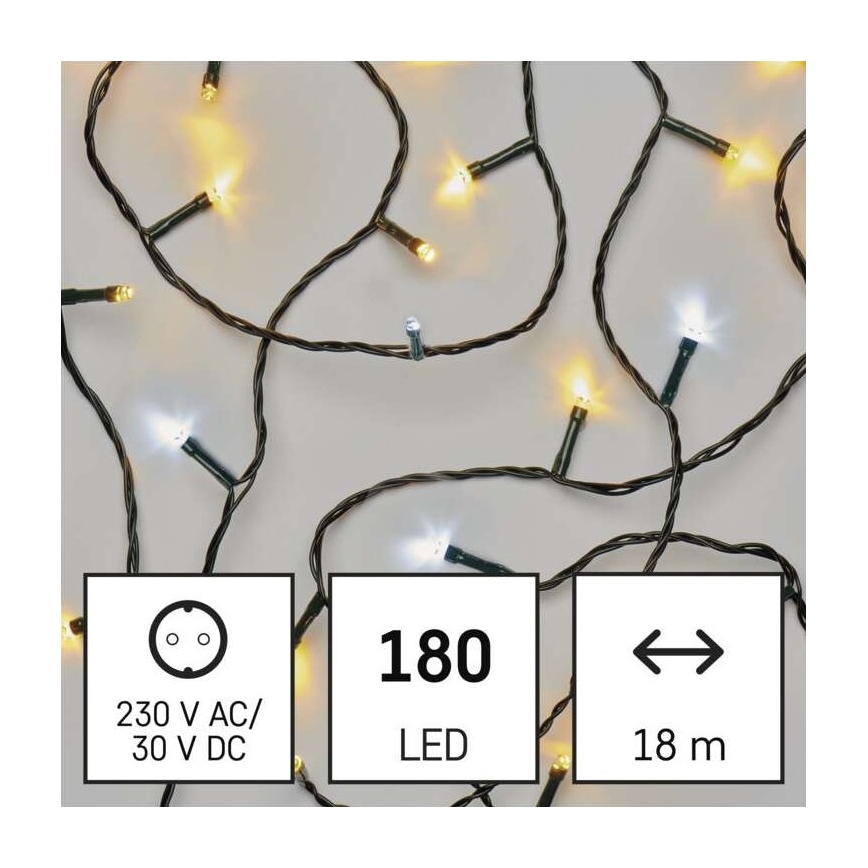 Udendørs LED lyskæde 180xLED/2 funktioner 23 m IP44 varm/kold hvid