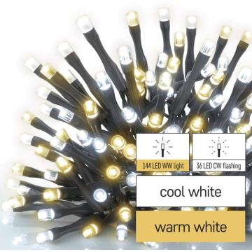 Udendørs LED lyskæde 180xLED/2 funktioner 23 m IP44 varm/kold hvid