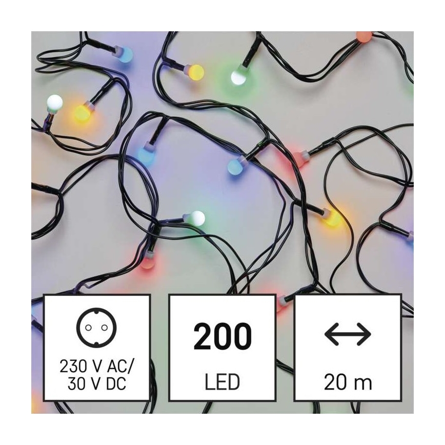 Udendørs LED lyskæde 200xLED/8 funktioner 25 m IP44 flerfarvet