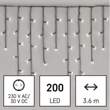 Udendørs LED lyskæde 200xLED/8 funktioner 8,6 m IP44 kold hvid