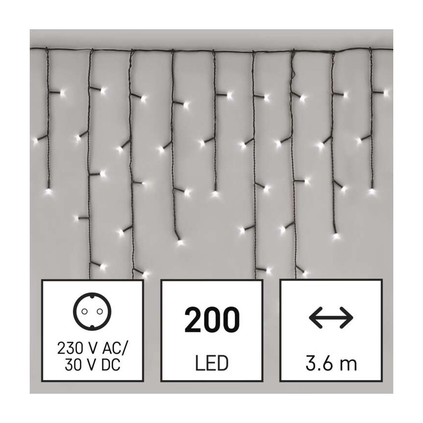 Udendørs LED lyskæde 200xLED/8 funktioner 8,6 m IP44 kold hvid