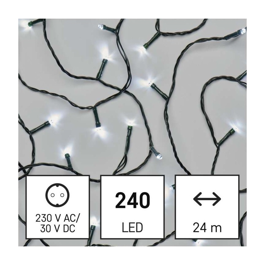 Udendørs LED lyskæde 240xLED/8 funktioner 29 m IP44 kold hvid