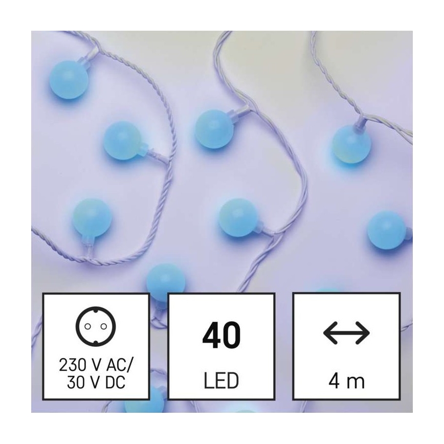 Udendørs LED lyskæde 40xLED/9 m IP44 blå