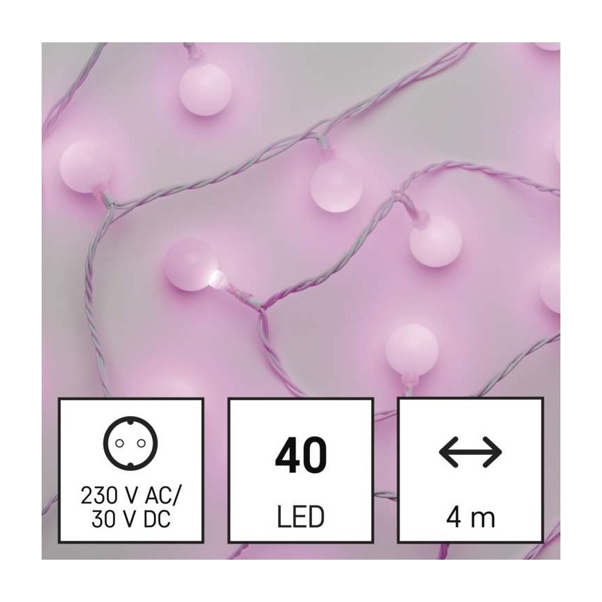 Udendørs LED lyskæde 40xLED/9 m IP44 pink