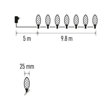 Udendørs LED lyskæde 50xLED/8 funktioner 14,8 m IP44 flerfarvet