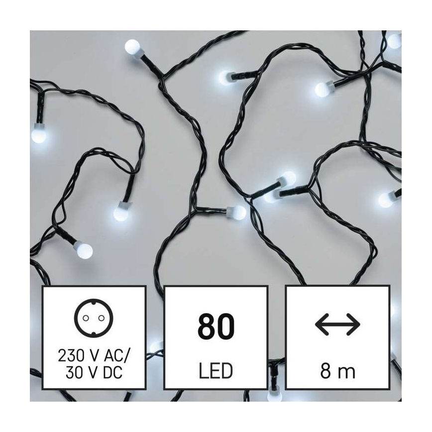 Udendørs LED lyskæde 80xLED/13 m IP44 kold hvid