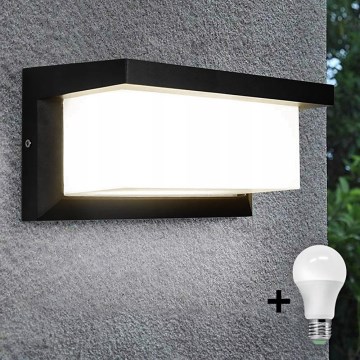 Udendørs LED væglampe med lyspære med skumringssensor NEELY 1xE27/9W/230V IP54 sort