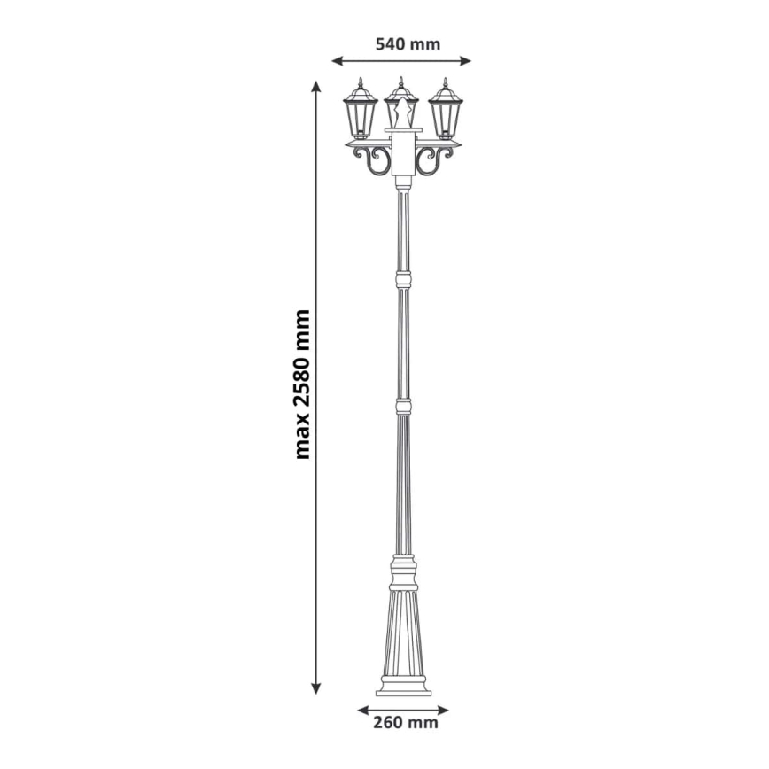 Udendørslampe 3xE27/20W/230V IP43 2,58 m sort