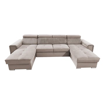 Udtrækbar U-formet hjørnesofa med vendbart hjørne og opbevaringsplads SALVADA beige