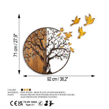 Vægdekoration 92x71 cm træ og fugle metal/træ