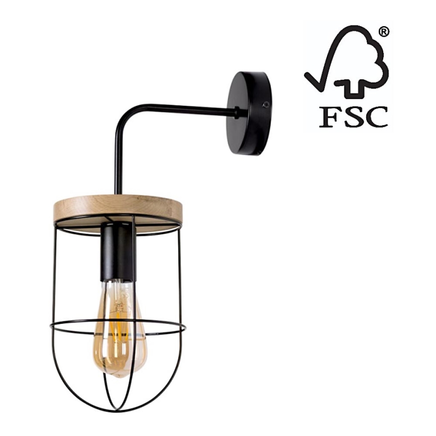 Væglampe NETUNO 1xE27/25W/230V egetræ - FSC-certificeret