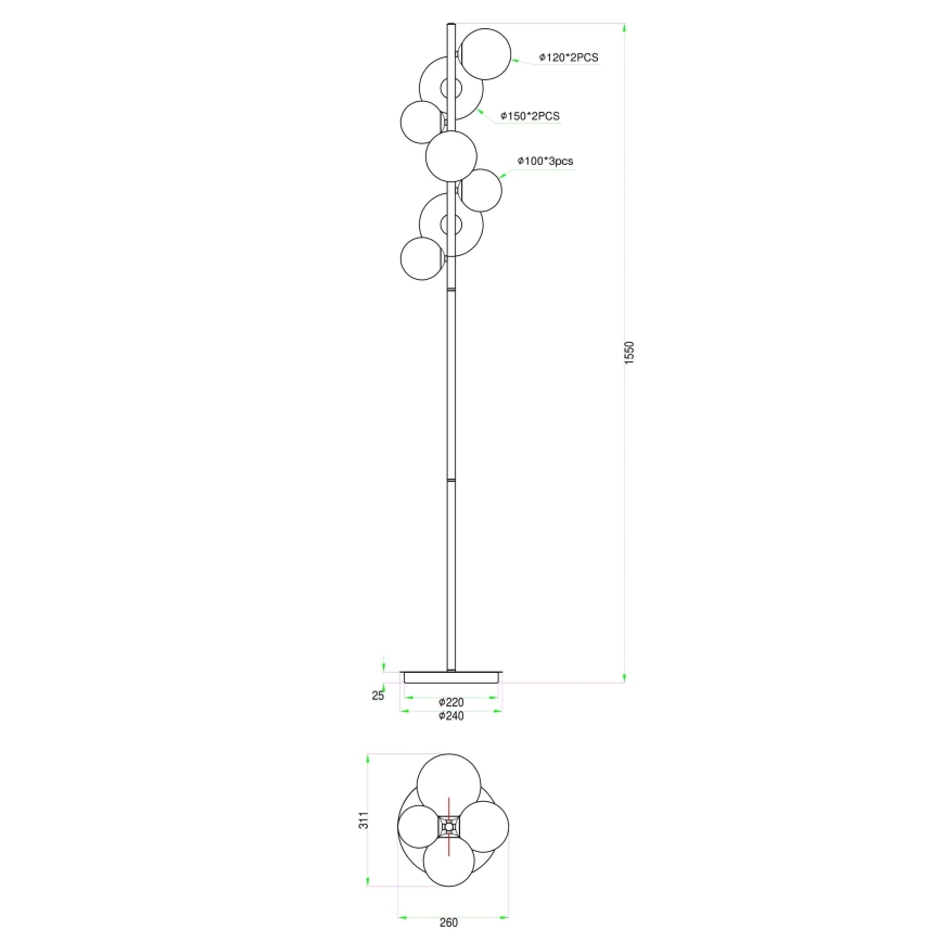 Wofi 3014-701W - LED gulvlampe VILLA 7xG9/3W/230V guldfarvet