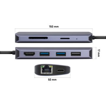 Yenkee - Adapter med flere porte 8-i-1 USB type C