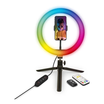 Yenkee - LED lampe m. stativ + holder til vlogging dæmpbar RGB-farver LED/5V + fjernbetjening