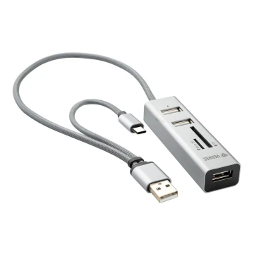 Yenkee - USB 2.0- og USB-C OTG-hub + kortlæser