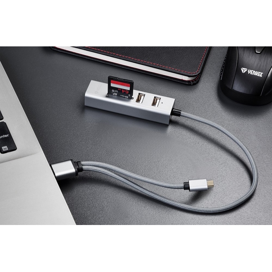 Yenkee - USB 2.0- og USB-C OTG-hub + kortlæser